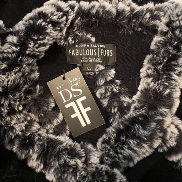 Donna Salyers Fabulous Furs Poncho Woman Black Faux Fur Luxury Lagenlook NWT - Picture 8 of 9